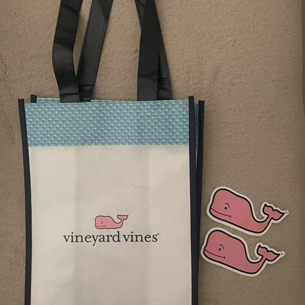 Vineyard Vines ~ reusable tote bag AND 2 pink whale stickers ~ new